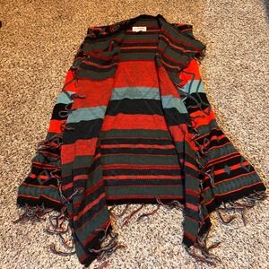 Back in the Saddle‎ Women XL Acrylic Navajo Print Fringe Cardigan Vest Sweater